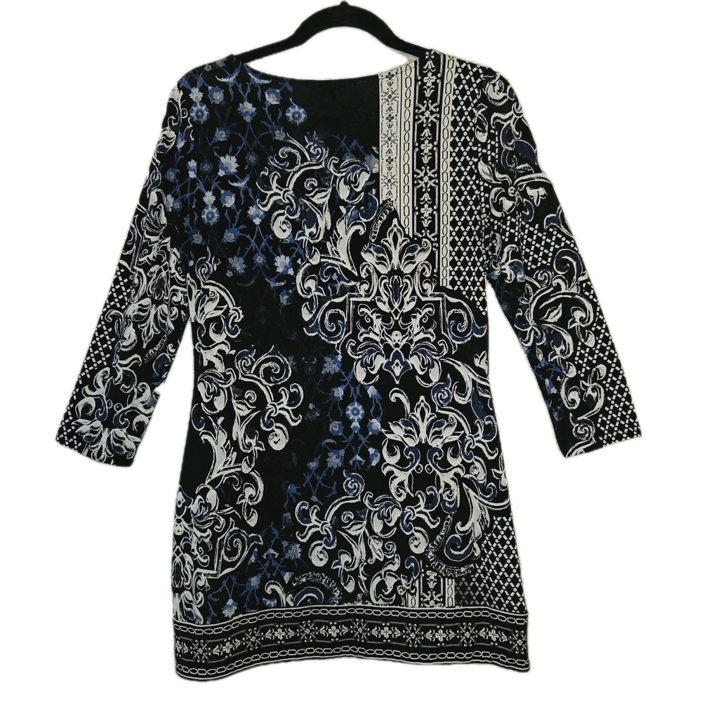 White House Black Market Blue Black Floral Dress Women's Size Small Square Neck - Picture 8 of 8
